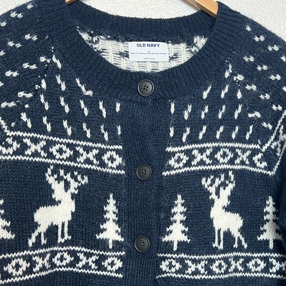 NWT Old Navy Deer Holiday Cardigan Navy Size Medium - Picture 2 of 7